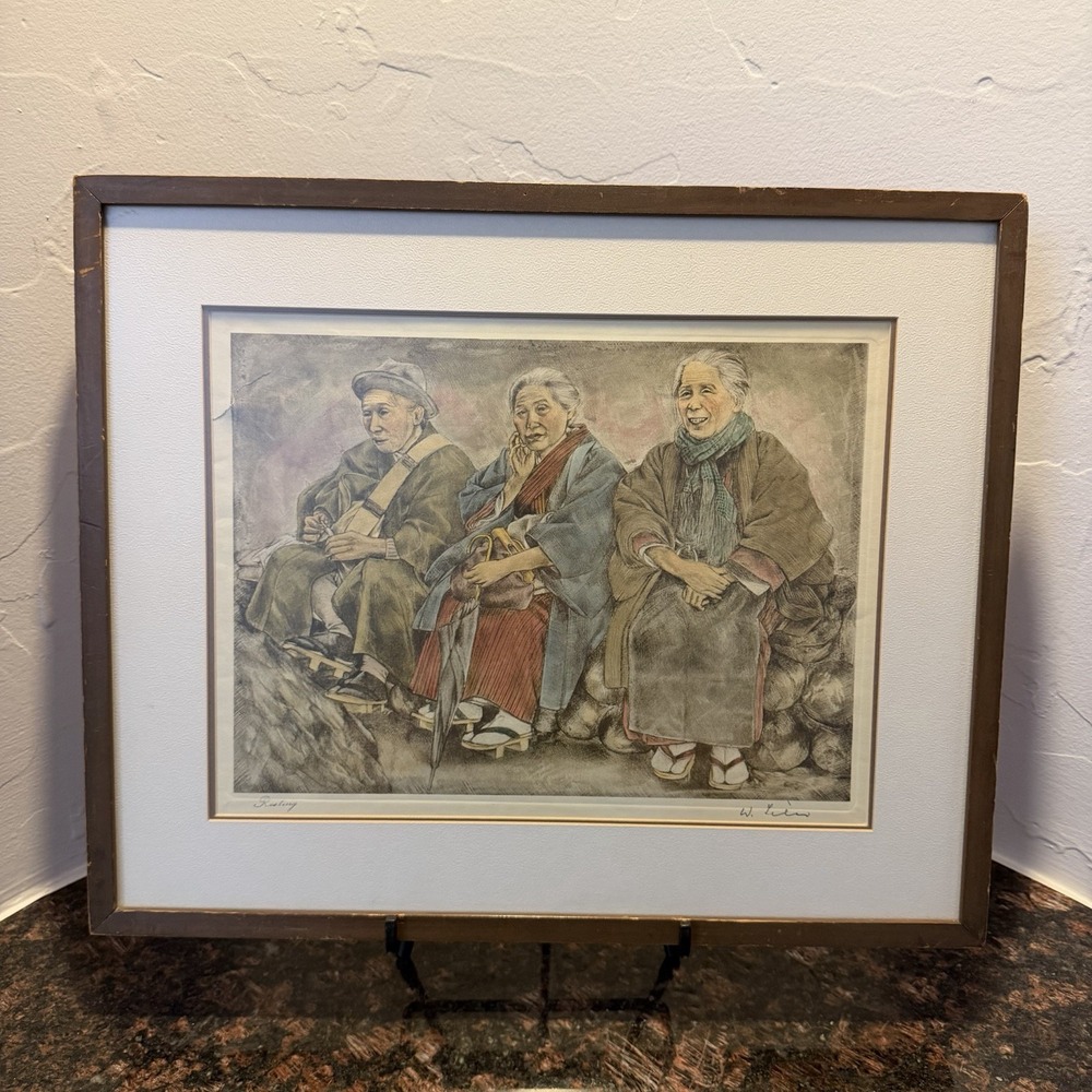 Willy Seiler Hand Colored Etching Titled "Resting" Signed Vintage Asian Oriental - Picture 12 of 12
